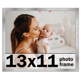 CountryArtHouse 13x11 Frame Silver Stainless Steel Solid Wood Picture Frame | 0.75 Inch Moulding Width | Includes UV Acrylic Plexiglass, Acid Free Foam Board Backing and Hanging Hardware