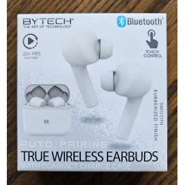 Bytech Auto Pairing True Wireless Bluetooth Earbuds White with Charging Case