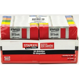 Staples 50/Pack 3.5 in. 1.44MB Multi-Colored Floppy Diskettes, PC/IBM Formatted