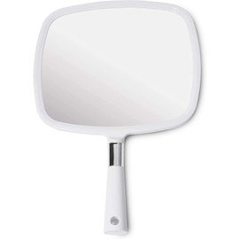 Mirrorvana Espejo de Mano con Mango ergonómico, Espejo de Mano para Maquillaje, Cortes de Pelo en el hogar, Uso Dental y peluquería, 8 x 11 Pulgadas (Blanco)