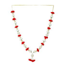 Artificial Mala Rose Flowers Ribbon Garland Haar large Mala for Idol-Mala with beads for God Statues Accessories Pooja Sringar Articles Ornament for Indian Traditional Festival(Size:-21")(Red & White)