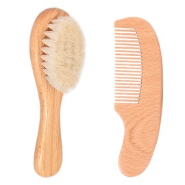Renjzle Baby Brush, Baby Comb, Scalp Massage & Natural Materials, Promotes Blood Circulation, Baby Hair Brush & Baby Comb for Gentle Skin Care, Functional Outdoor Baby Item (Set of 2)