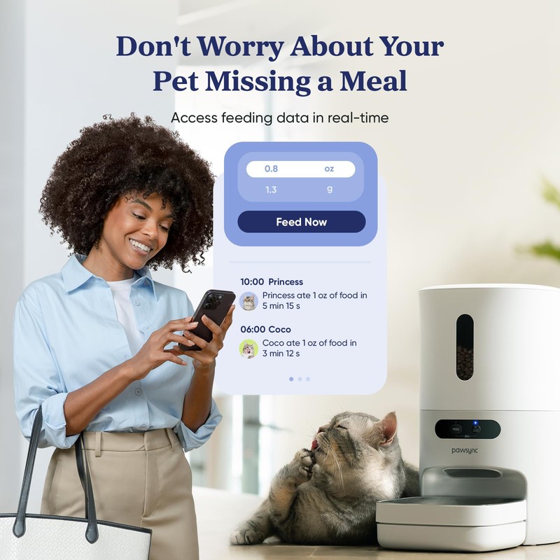 PAWSYNC Automatic Cat Feeder,WiFi Smart Scale Tracks Pet's Food Intake,