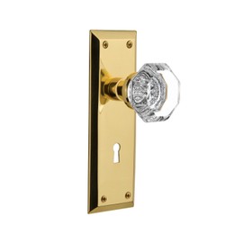 Nostalgic Warehouse New York Plate with Keyhole Waldorf Crystal Knob, Single Dummy, Unlacquered Brass