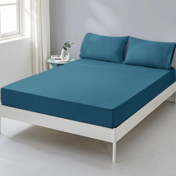 HCORA King Fitted Sheet & Pillowcases Set - 100% Brushed