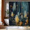 Spooky Ghost Mushroom Shower Curtain Grey Foggy Forest Cute Halloween