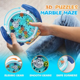 Yuandream Maze Puzzle Games for Children, 3D Maze with Two Steel Balls, Labyrinth Board, Gravity Educational Toy, Gifts for Boys and Girls Aged 4-8 Years (Blue)