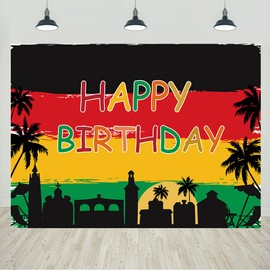 Reggae Birthday Backdrop Jamaican Rastafari Palm Tree Grafitti Happy Birthday Party Photography Background Decorations Reggae Music Party Banner Supplies 7x5ft