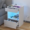 HOMMPA Open Shelf LED Nightstand with Charging Station 2 Drawers
