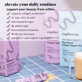 Copina Co. Vanilla Beauty Vegan Collagen Booster Creamer: Plant Based Collagen Support Smoothie Drink Vegan Blend Variety Pack | Vanilla Flavor || 3 Cartons, 10 Individual Servings per Carton