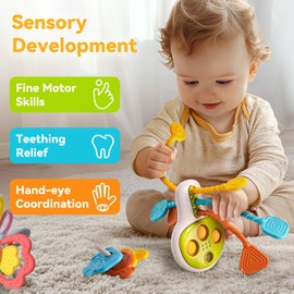 iPlay, iLearn Baby Sensory Toy, Infant Fish Teething Toy Toddler Fidget Pull String, Montessori Development Activity Set Plane Travel Carseat Stroller, Birthday Gift 6 9 12 18 Month 1 2 Year Girl Boy
