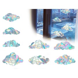 Lhbwhiz Pack of 8 Rainbow Window Clings, Bird Anti-Collision Window Stickers, Cloud Shape Prism Rainbow Film Window, Door Window, Static Glass Sticker, Suncatcher Sticker, Decorative Window Film