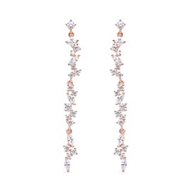 Crystal Linear Drop Earrings, Rose Gold Plated, Cascading CZ Stones, Long Dangle Design