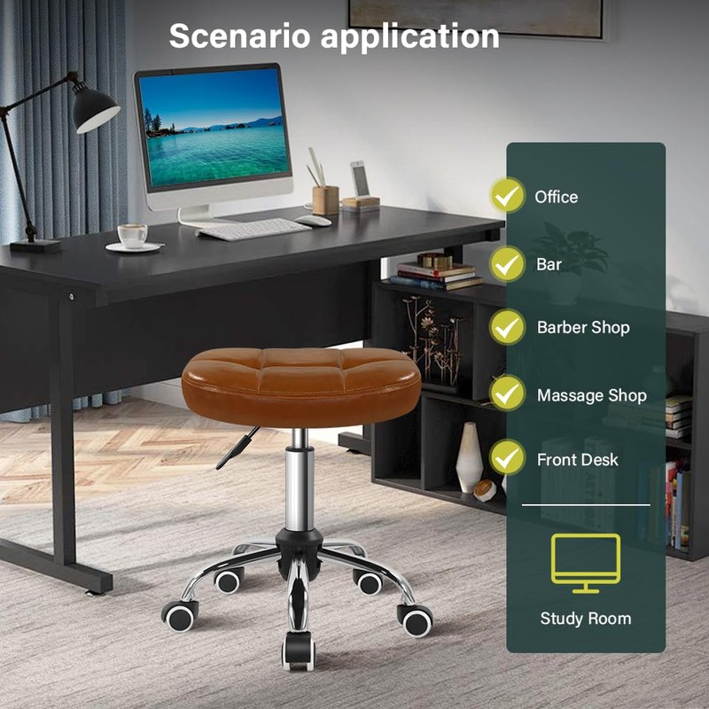 BFTOU 6-Square Lattice PU Swivel Stool with Wheel for Work