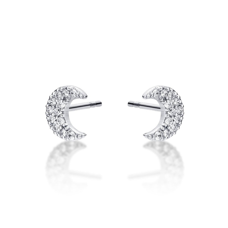 Diamond Treats Small Moon Crescent Earrings in 925 Sterling Silver