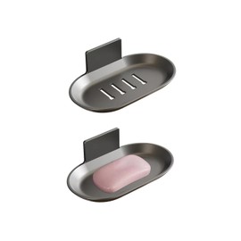 Soporte para jabón, pared de ducha, jabonera, ducha para pared, jabón montado en la pared, ducha, soporte para jabón sin taladro, para baño, fregadero de cocina, gris (2 unidades)