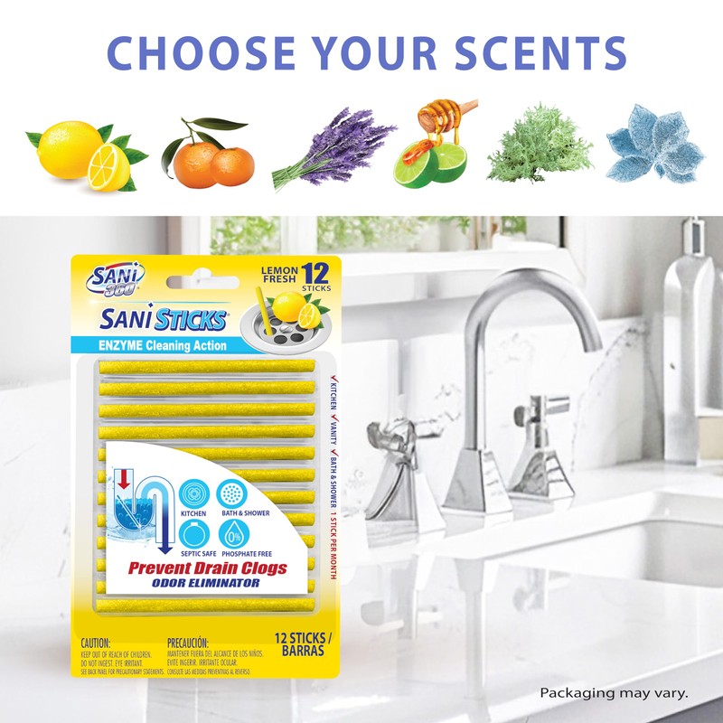 SANI 360° Sani Sticks Drain Cleaner and Deodorizer, 48 Count,