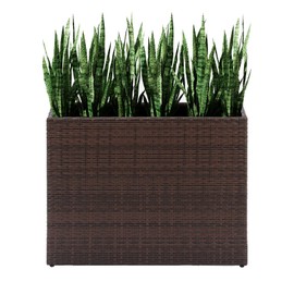 LEWIS&WAYNE Tall Planters for Outdoor Plants Handmade Wicker Large Rectangular Block Planter Box with Removable Liners Modern Planter for Indoor Outdoor Patio Deck - Brown