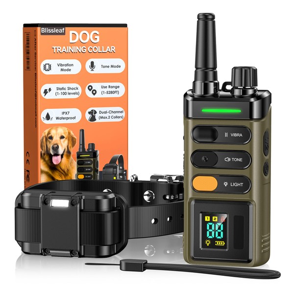 Blissleaf Dog Shock Collar, IPX7 Waterproof Dog Training Collar with