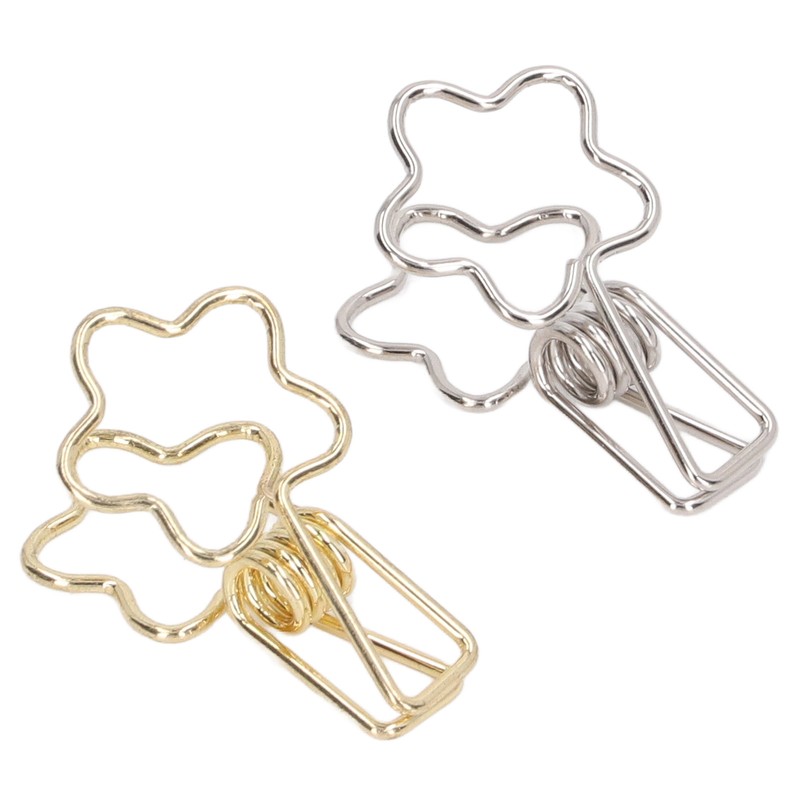 100pcs Binder Clips Gold Silver Flower Shape Metal Hollowed Long