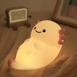 Bestfaith Cute White Axolotl Night Light, LED Squishy Night Lamp, Dimmable Timer Nursery Nightlight for Kids, Rechargeable Touch Lamp, Dorm Decor, Kids Funny Gifts(White Axolotl)