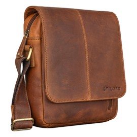 STILORD 'Matt' Small Mens Bag Leather Shoulder Messenger Handbag Vintage Man Purse Leather Cross Body-Bag for 9.7' Tablets Satchel Genuine Leather, Colour:Cognac-Brown