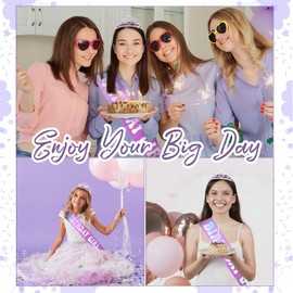 KEUKORZ Birthday Girl Crown with Sash Birthday Girl Sash and Tiara Set for Women Princess Headband Gifts for Women Party Accessories(Purple)