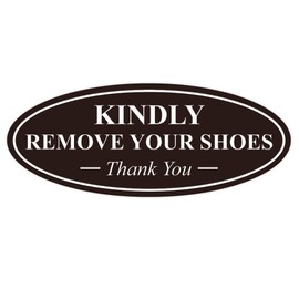 Oval KINDLY REMOVE YOUR SHOES Thank You Sign - Black / Gold Medium