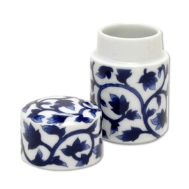 Tabletop Toothpick Holder with Lid, Arita Pottery, Blue Arabesque, Made in Japan