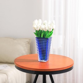 MCMCNCUIU Crystal Vase, Blue Glass Vase, Glass Vase, Vases for Centerpieces, Flower Vase, Large Glass Vase, Modern Vase for Living Room, Shelf, Dining Table, Birthday, Mantle, 9 Inches