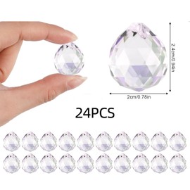 Tkxjry Pack of 24 Crystals for Hanging, 20 mm Crystal Suncatcher, Sparkle Prism Crystal, Crystal Prisms Ball, for Windows, Decorative Pendant for Photography, Garden Window Decoration (Clear)