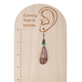 Pillar of Salt Studio Handcrafted Solid Copper Earrings Evergreen Texture with Green Malachite Gemstone (Antiqued Copper, 2-1/4" drop)