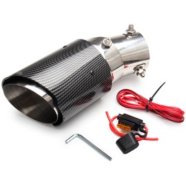 VEHSUN Muffler Cutter, LED Light Car, Downward Facing, Carbon Style, Adjustable, Light Included, Exhaust Pipe, Luminous, Glowing, Carbon, Tail Pipe Diameter, 1.4 - 2.5 inches (35 - 63 mm), Aluminum,