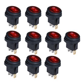 Teswelight 10-Pack 12V Round Rocker Switch Waterproof Red LED Round Toggle Switch Lighted DC 12 Volt 20A ON Off 3 Pin SPST for Marine Boat Car Camper