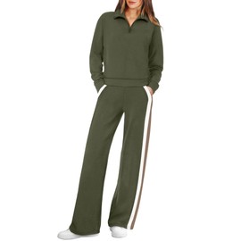 WIHOLL Sweatsuits Women 2 Piece Outfit Half Zip Up Tracksuits School Outfits for Teachers Teen Girls Travel Workout Sets Winter Women's Clothes Lounge Sets Army Green XL