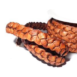 Cords Craft, 10mm 3 Ply Flat Braided Genuine Leather String Cord, Rope for Jewelry Making, Necklaces, Bracelets, Wraps, Crafts and Hobby Projects, Brown Vintage Color, Hand Braided, Roll of 2 Meters