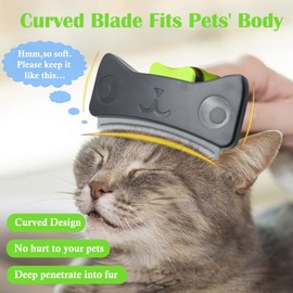 TINY SPARK Dog&Cat Brush For Shedding Curved Blade Self Cleaning Deshedding Brush Dog Undercoat Rake for Short Medium Long Hair(Green,L-11.5CM)