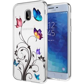 Yodueiv Phone Case for Galaxy J7 Refine/J7 2018/J7 Star/J7V 2nd Gen/J7 Aero/J7 Top Case for Girls, Soft Clear TPU Shockproof Protective Transparent Case Cover for Samsung Galaxy J7 2018 (Butterfly)