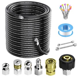 Piseve Sewer Jetter Kit 200FT for Pressure Washer 5800PSI Drain Cleaner Hose With 1/4 Inch Female NPT Button & Nose Rotating Sewer Jet Nozzle Pressure Washer quick connect Set