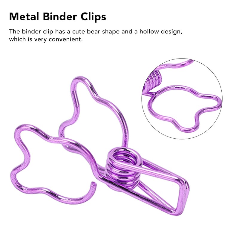 100Pcs Binder Clips Hollow Cute Bear Shape Sturdy Metal Small