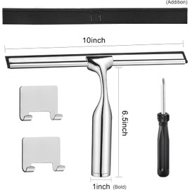 10" Squeegee for Shower Glass Door LASSHSWA All-Purpose Shower Squeegee for Glass Doors Bathroom Cleaner Tool Car Window Mirror Tile Wall Windshield Household with 2 Hooks and 2 Rubber Strips
