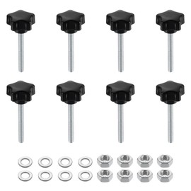 uxcell 8pcs Star Clamping Knobs with Nuts Washers, M5 x 40mm Metric Zinc Plated Carbon Steel Male Thread 25mm 5-Star Plastic Head, Threaded Stud Hand Knobs Handles Thumb Screws, Black