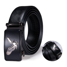 Dubulle Men's Designer Belt Business Eagle Ratchet Buckle Automatic Genuine Adjustable TOP Leather Strap Sliding Rustless