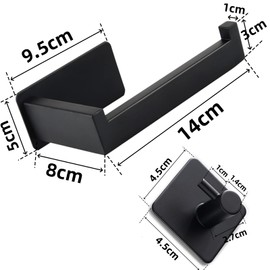 Ruimooto Toilettenpapierhalter Ohne Bohren, Selbstklebend Klopapierhalter WC Papierhalter Edelstahl Toilettenpapierrollenhalter mit 4 Stck Handtuchhaken fr Kche und Badzimmer, Schwarz