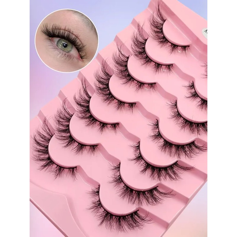 Pestañas Postizas Efecto Cat Eye 7 Pares 1.7 Cm Negras