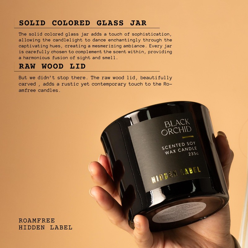 Hidden Label Black Orchid Scented Candle, 100% Cotton Lead-Free Wick,Sustainable