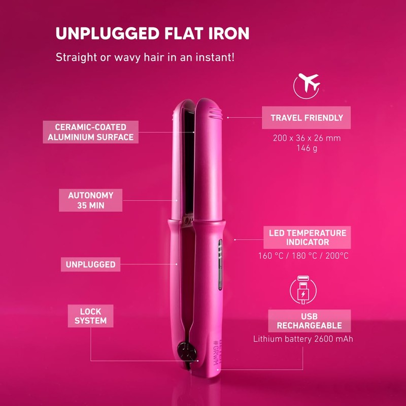 Beter - Kabelloses Mini-GRWM-Glätteisen, kompakte Größe für unterwegs, per USB