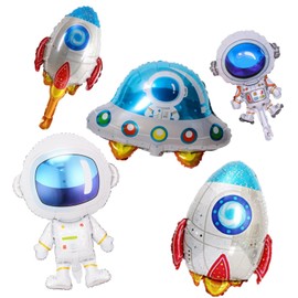 iUgeeo Inflatable Rocket Astronaut UFO Balloons for Boys Girls Outerspace Theme Party Room Backdrop Decorations, 5 Pcs/set
