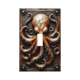 LuHuoLu Decorative Light Switch Cover Plate Vintage Octopus 1 Gang Wall Plate Oversized Single Toggle Wall Cover Plate Jumbo Electrical Switchplate Faceplate