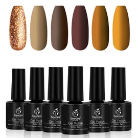 Beetles Gel Nail Polish Set, Caramel Colors Series, Brown Yellow Gold Glitter Gel Polish Soak Off Nail Lamp LED Cured, 7.3ml Each Bottle for Nail Art HalloweenKit